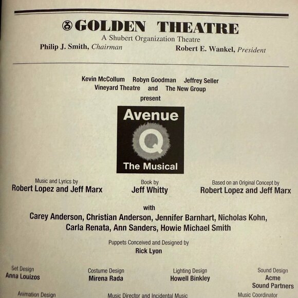 Avenue Q Playbill Golden Theatre Broadway NYC Original Cast Musical Tony Winner - Picture 13 of 16